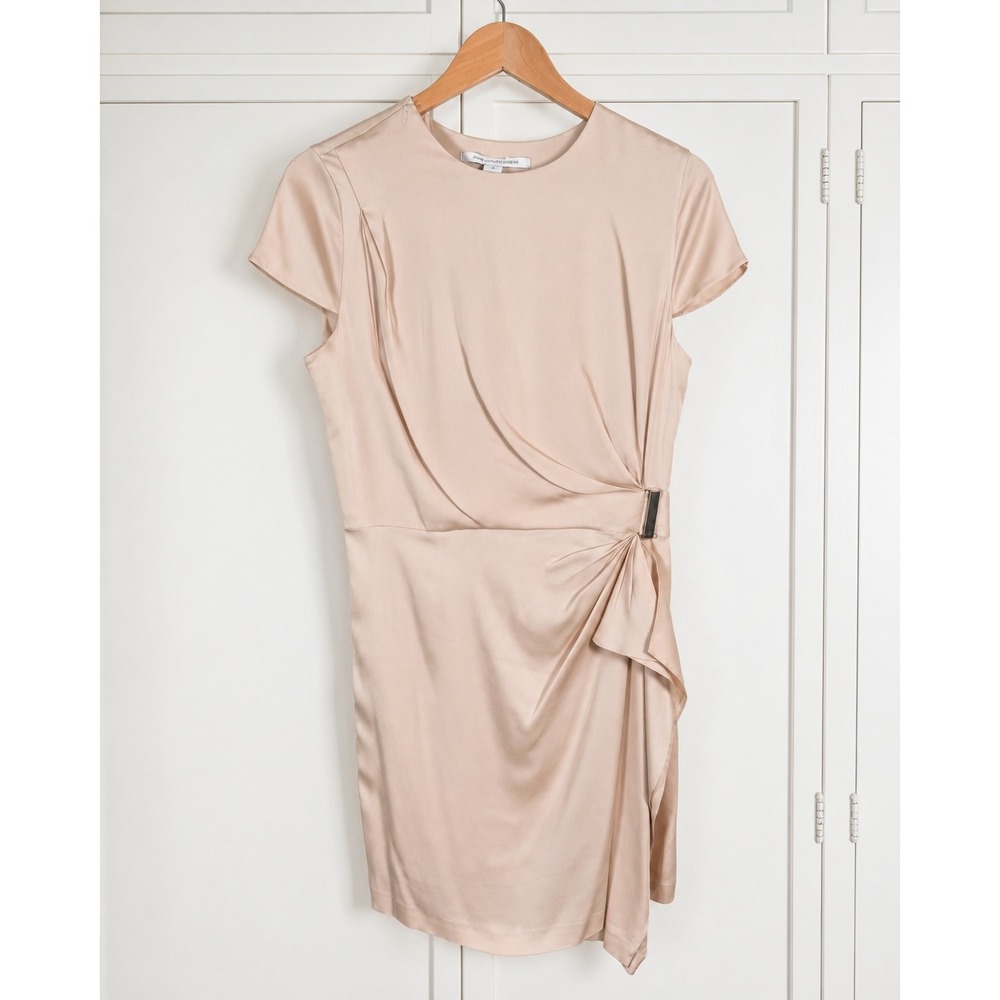 Diane von Furstenberg Alba Mini Silk Blend Draped Dress Beige Size 10